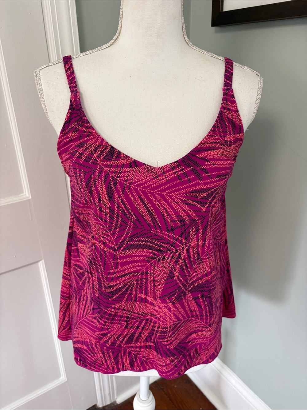 Lands' End Pink & Magenta Tropical Print Bikini Tankini Top Small 6-8